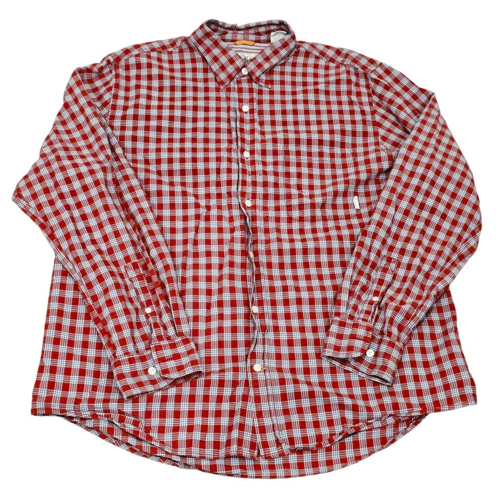 Timberland Stratham Issue Red Gray Plaid Button Down Shirt Mens XL T03865